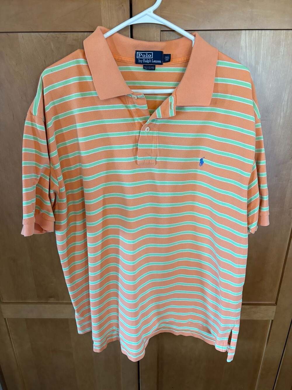 Vintage Polo Ralph Lauren Striped Polo Shirt Peach and Mint Green 2XL Big - Picture 1 of 4